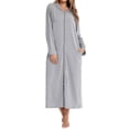 thumbnail image 4 of Previn Women's Hooded House Coat Cotton Robe Hoodie Zip Up Long Sleeve Nightgown Hood Zipper Duster Housedress Warm Winter Spring Housecoat Sleeping Sleepwear Grey XX-Large, 4 of 4