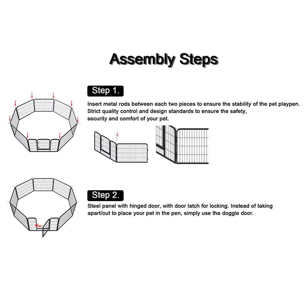 Kadyn Iron Pet Dog Playpen, Metal Pet Playpen for Yard, Pet Puppy Playpen with 16 Panels, Black