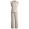 thumbnail image 5 of Spring Summer 2 Piece Lounge Sets For Women Sleeveless Crew Neck Top Wide Leg Pants Travel Beach Vacation Outfits Solid Tracksuits, 5 of 7