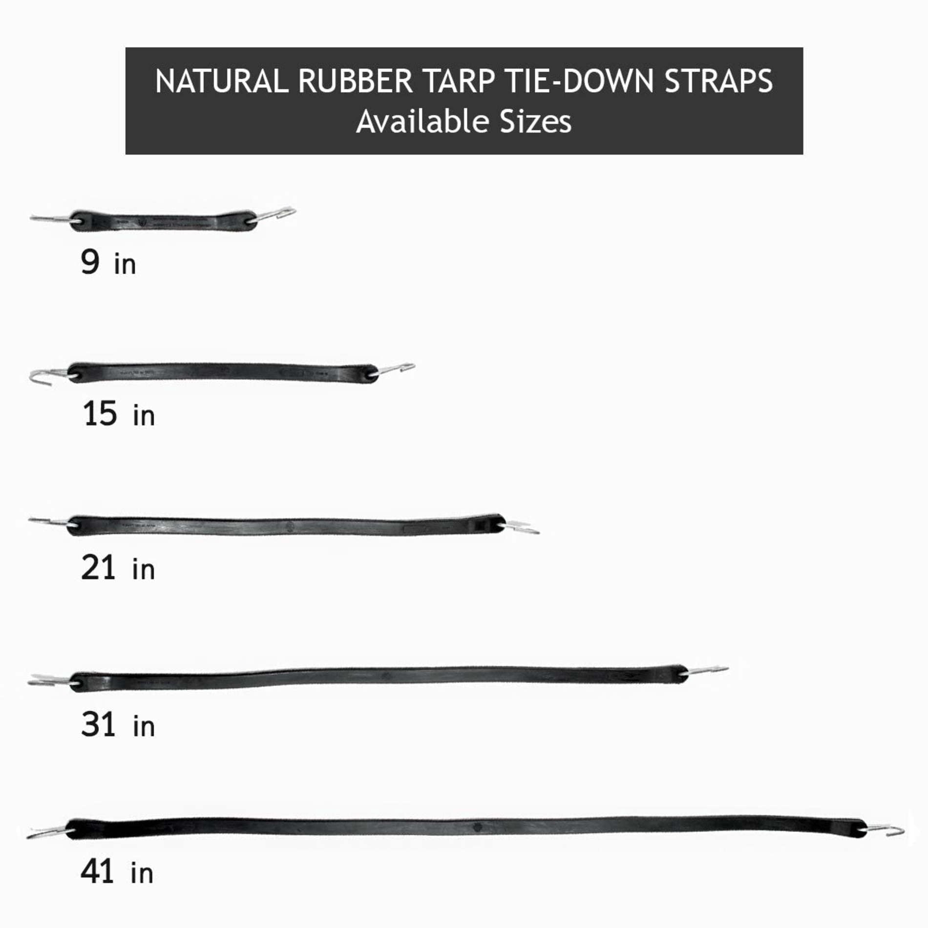 "DC Cargo Mall Pack of 50 Tarp Straps, 41" Long Natural Rubber Bungee Cord Tie-Downs Ideal for Securing Tarps, Canvases. Trailer Tiedowns W/ Metal S Hooks"