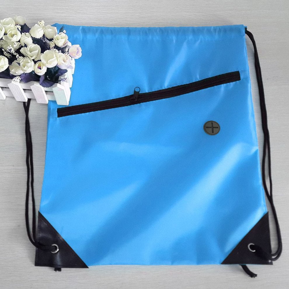 CamKpell Universal Drawstring Bag Bright Color Schoolbag PE Gym Sports Backpack Swim Bag Multi-Functional Drawstring Bag with Zipper Blue