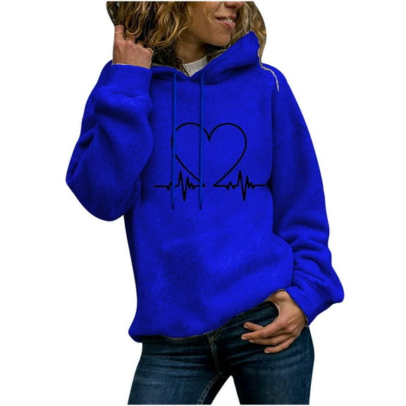 Fesfesfes Fall Winter Hooded Ladies Long-Sleeved Pullover Print Round Neck Hooded Sweatshirt Plus Size $10