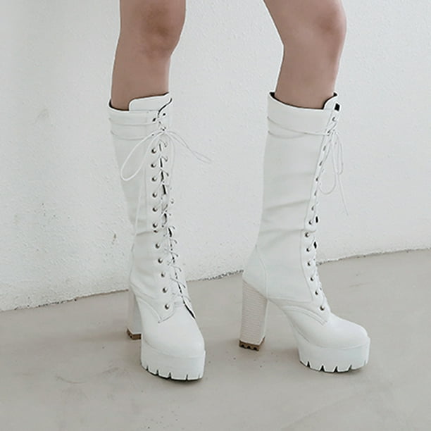 Botas hasta la rodilla cómodas y cálidas con tacón alto y cordones para mujer Wmkox8yii hfjk2337