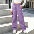 thumbnail image 4 of SGFCWSX Girls Cargo Pants, Wide Leg Elastic Waist Loose Fit Trousers with Pockets for Daily Street Style Purple Size 10, 4 of 8