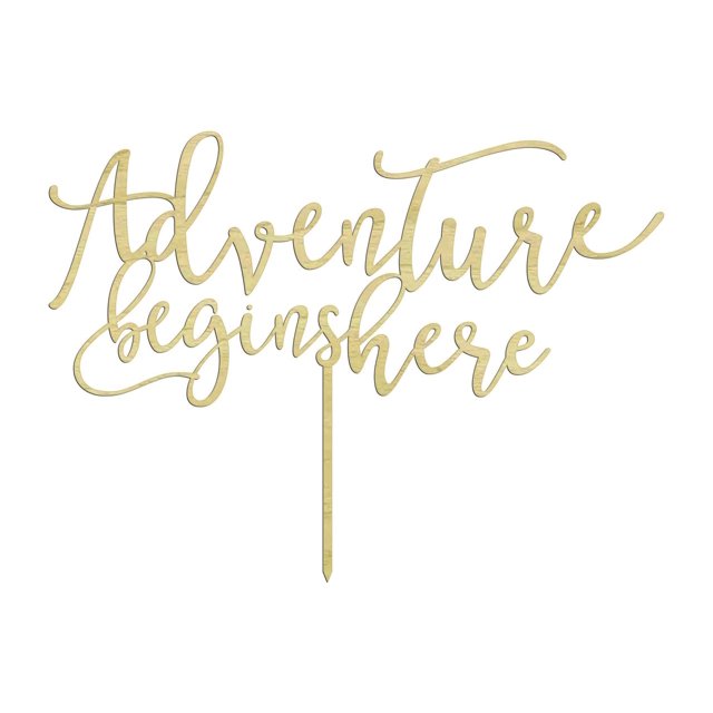 Adventure Begins Here Custom Rustic Wedding Cake Topper Personalized Cake Topper Cake Decoration 8-9 Inches.
