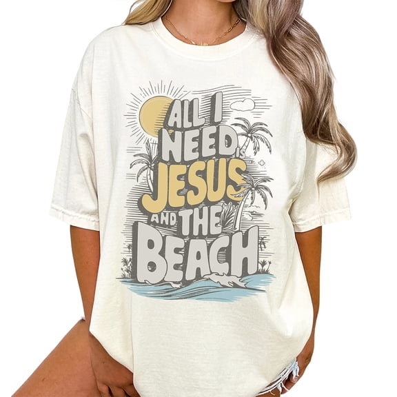 All I Need Is Jesus And The Beach Christian T-Shirt for Men and Women, Sizes S-5XL