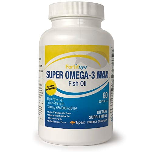 Fortifeye Vitamins Super Omega-3 Max Fish Oil, Lemon Flavor, Natural Triglyceride, 1200 EPA / 900 DHA Per Serv.- 30 Day, 60 Max Softgel Capsules