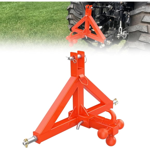 Ladcaser Tractor 3 Point Hitch Receiver, 2 in Receiver & Towing Ball Mount for Implements Hauling, 10,000 LB Tractor Trailer Hitch Attachment for Tractors Standard Category 1