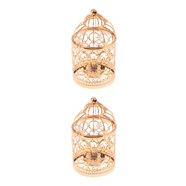 Ruiboury Electroplated Metal Birdcage Shape Tea Light Candle B- Holder Rose Gold Type A 2Set