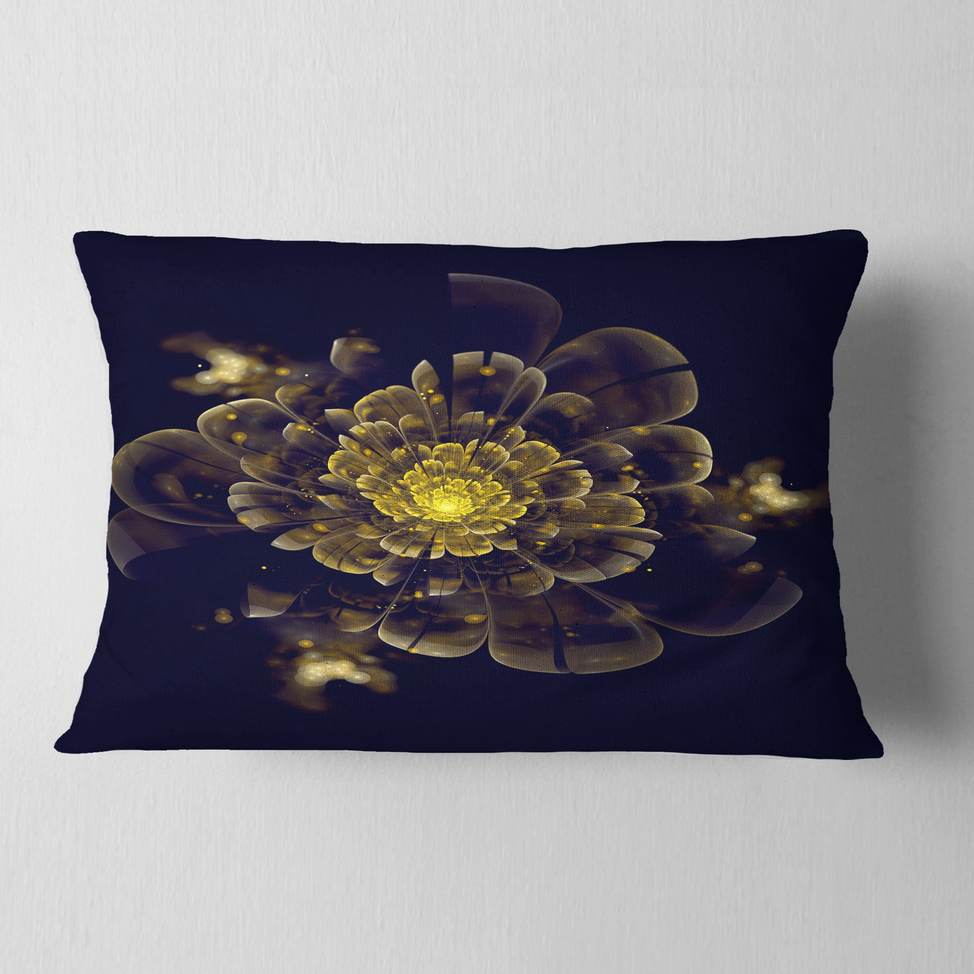 Designart Golden Metallic Fractal Flower - Abstract Throw Pillow - 12x20