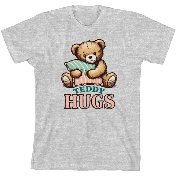 Teddy Hugs Youth Heather Gray Crew Neck Short Sleeve Tee-Medium