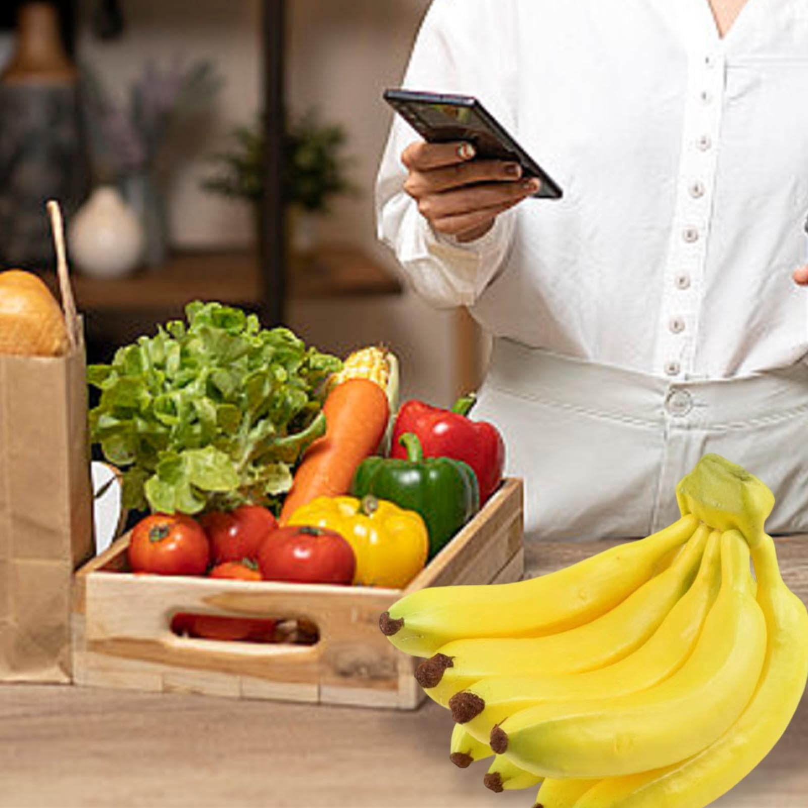 Bananas Bunch Lifelike Banana Cluster for Desktop Home Photography Prop Kitchen Party Display