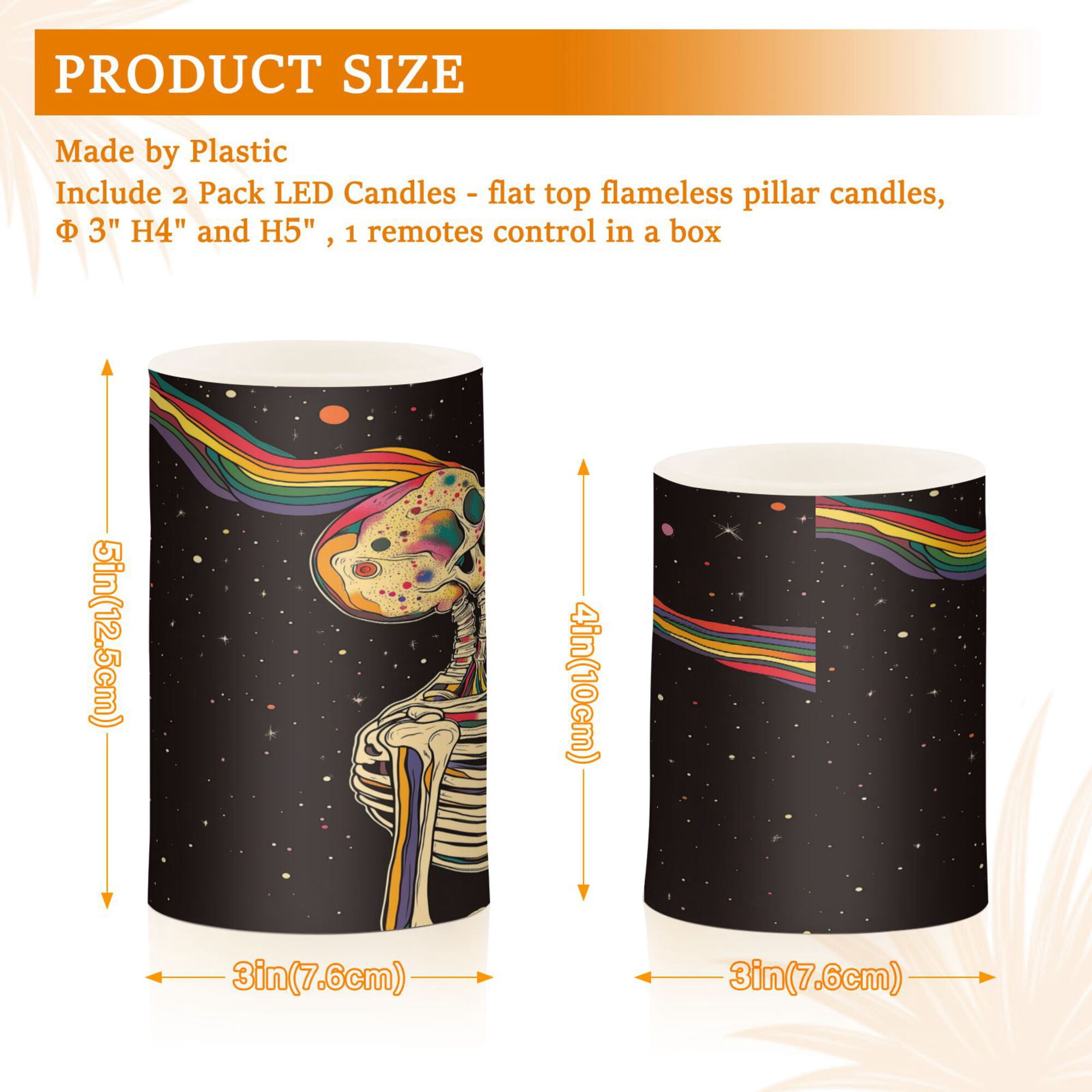 Yayeee Flameless Candles with Remote Flickering Battery Operated Multi Color Changing, Skeleton Stripes