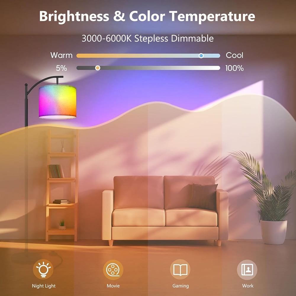SERBASIC Floor Lamp for Living Room, Tall Standing Floor lamp with Remote Control works with Alexa and Google Assistant WiFi App, Heavy Duty Stepless Dimmable Floor Reading Lamp
