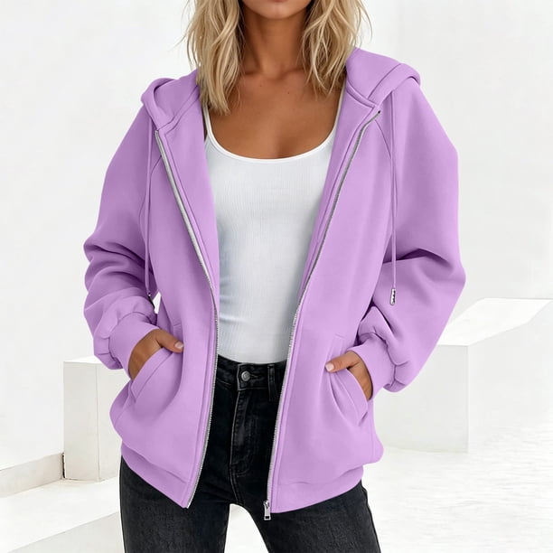 Neewe Hoodies Shirts for Women Early Fall Long Sleeve Tops Plain Outfits Tops Fashion Full Zip Tees 2025