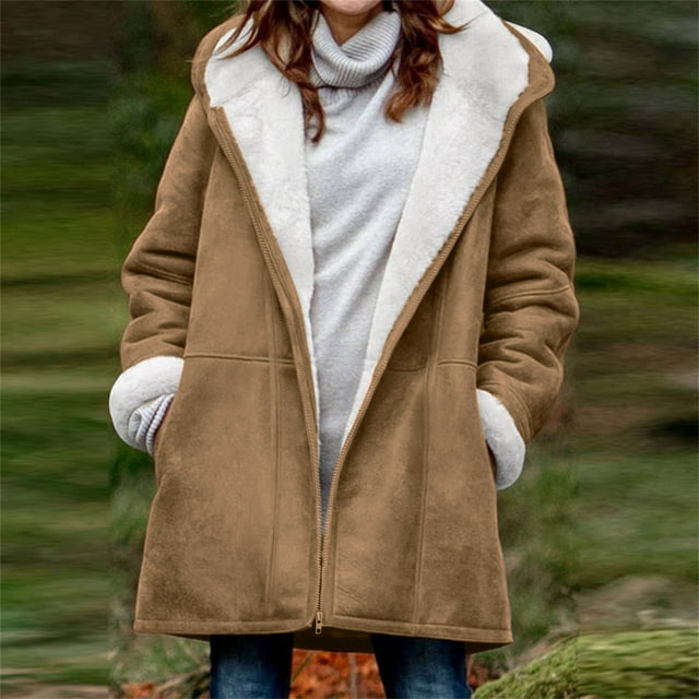 LOVZFMLL Jackets for Women Winter Plus Size Solid Plus Velvet Coat Long Sleeve Zipper Pocket Overcoat