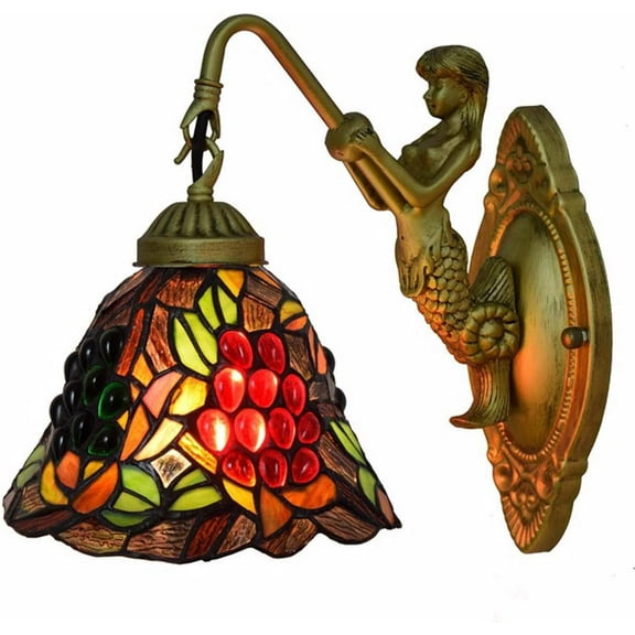 Vintage Artistic Style Wall Sconce Stained Glass Wall Lamp Antique 1 Lights Decorative Wall Lighting Fixture for Hallway Beside Living Room Bedroom, 8 Inch Wide and 10 inch Tall,10