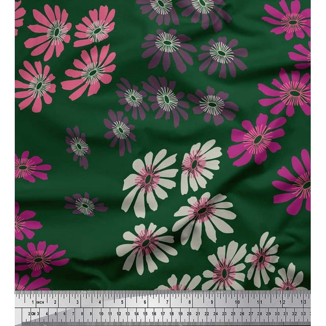 Soimoi Satin Silk Fabric Artistic Flower Print Fabric by the Yard 42 Inch Wide