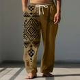 thumbnail image 2 of Wyobmus Mens Wide Leg Pants Summer Beach Pants Loose Fit Elastic Waist Drawstring Vintage Print Pants Brown, 2 of 5