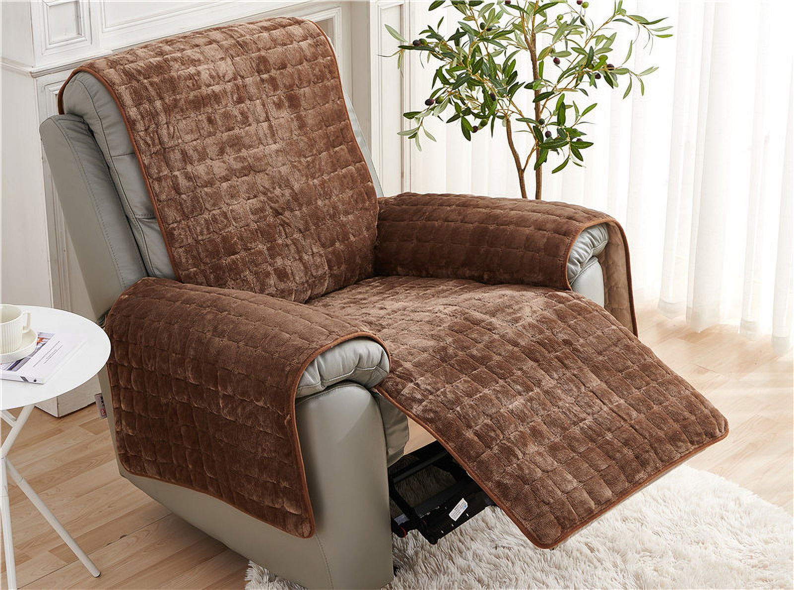 Namzi Couch Cover Solid Color Sofa cushion Plush Reclining Chair Cover for Living Room Sofa Easy Fit Washable Furniture Sofa Protector 20.86*74.8inch (Brown A)