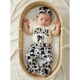 thumbnail image 4 of BemeyourBBs Toddler Baby Girls Western Cowgirl Outfits Spring Summer Clothes Cow Print Bow Flying Sleeve Tops with Bell Bottom Flare Pants Set Headband, 4 of 9