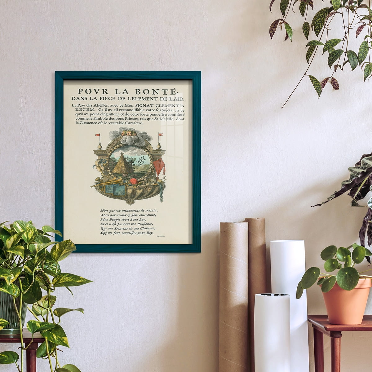 Printed Embellished Bookplate III - Framed Print w/glass - Ocean Blue