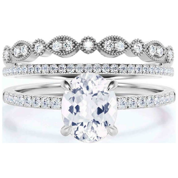 Sirprisingly Gift Minimalist 2.50 Carat Oval Cut Diamond Moissanite Engagement Ring, Classic Wedding Ring, Two Matching Band In 10k Solid White Gold, Occasionally Gift For Her, Promise Ring