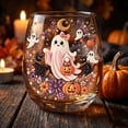 thumbnail image 4 of Cute Ghost Pumpkin 2D Decal Stemless Wine Glass, Fall Halloween Rhinestone Pattern Clear Tumbler Cup, Multi-purpose Transparent Glass Drinkware, 14.2 Oz 1 Pack, 4 of 6