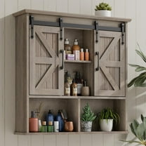 Bathroom Wall Cabinet with Double Sliding Barn Doors and Adjustable Shelves, Wooden Vintage Storage Cabinet Wall Mount