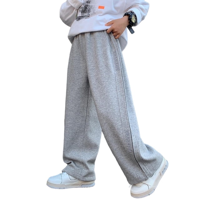 Boys' Spring and Autumn Regular Solid Color Sweatpants, Loose Casual Wide-Leg Pants, Boys' Sweatpants
