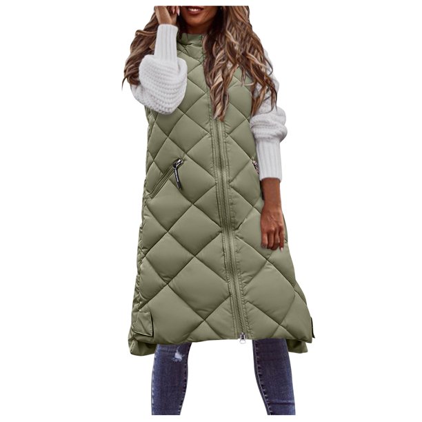 Gibobby Chaleco acolchado para mujer, Chalecos reversibles de forro polar para mujer, chaquetas sin mangas, chamarra con capucha para mujer, de otoño con bolsillos(Verdemilitary,M)