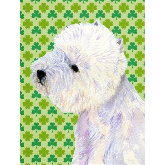 Westie St. Patricks Day Shamrock Portrait Flag Garden Size