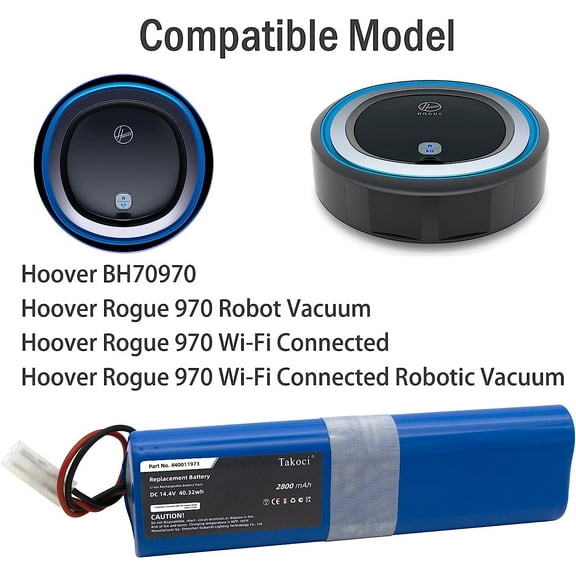 Replacement Battery for Hoover BH70970, Rogue 970 Robot Vacuum, Rogue 970 Wi-Fi Connected & Rogue 970 Wi-Fi Connected Robotic Vacuum. fits Part No 440011973. 14.4V Li-ion 2600mAh
