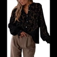 thumbnail image 3 of Blusa Informal Elegante de Encaje para Mujer, Camisa de Larga con Botones, Ropa de Moda para y Otoño Negro XL, 3 of 9