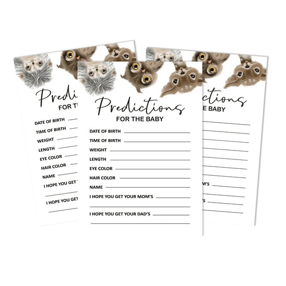 Inkdotpot Deer,Owl And Hedgehog Jungle Animals Party Supplies Set Of 50 Baby ShowerPrediction Cards For Baby Shower Game
