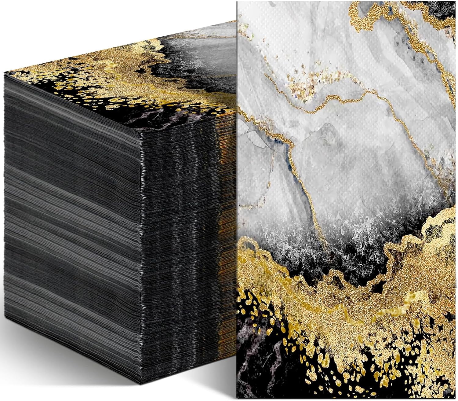 100 Pcs Marble Guest Napkins 2 Ply Disposable Guest Bathroom Paper Napkins Black Gold Marbleized Hand Towels for Home Bathroom Kitchen Table Decor (White Gold)