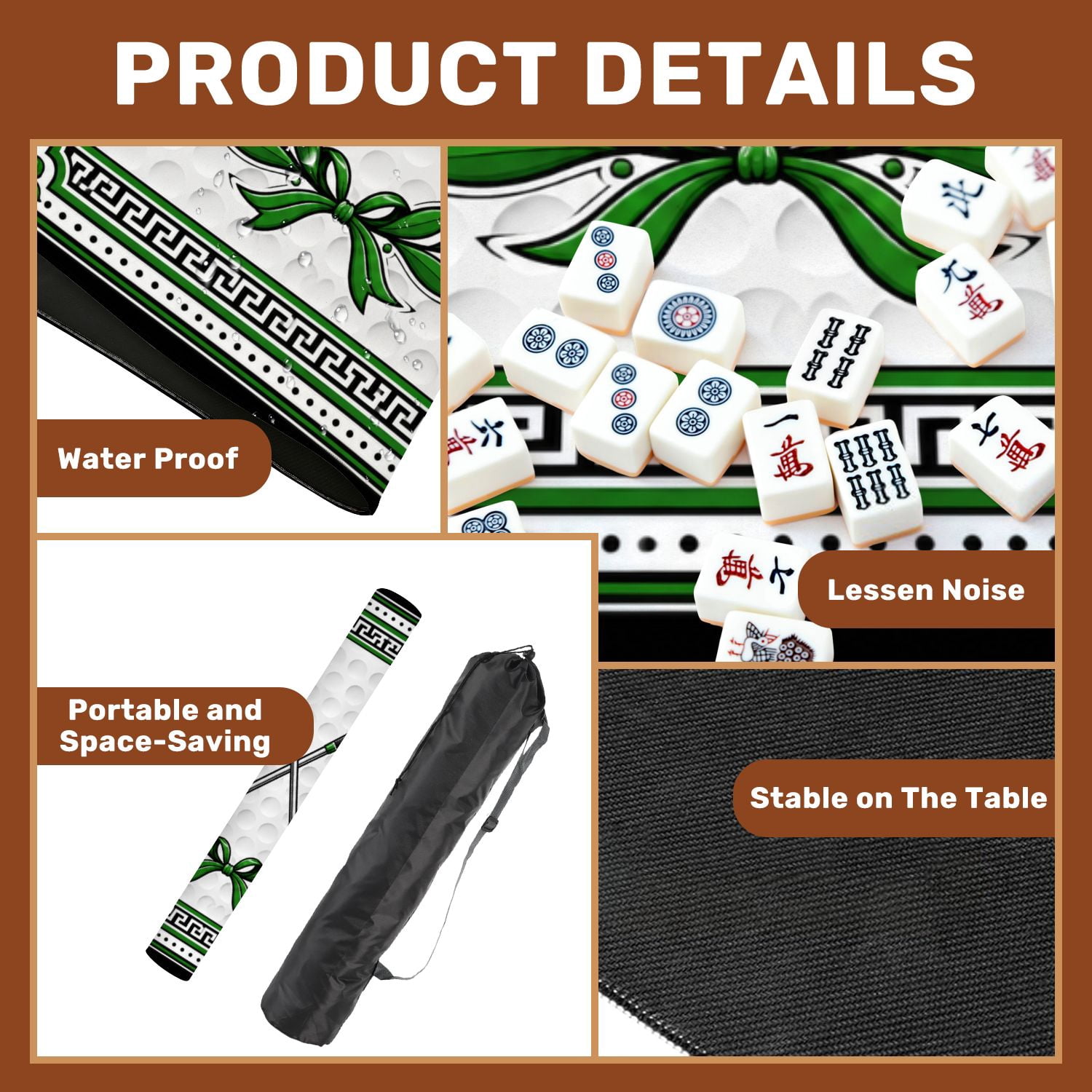 Mahjong Mat 31.5" x 31.5" Crossed Golf Clubs Green Laurel Wreath Golf Ball Decorative Border Non-Slip Noise Reduction American Mahjong Tiles Table Cover for Dominoes Poker Card Board Games Gift