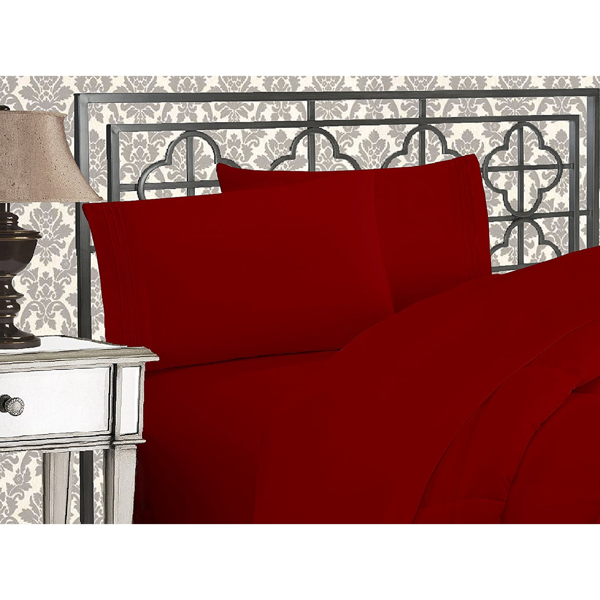 Elegant Comfort 4 Piece Bed Sheets Full Burgundy Solid Print 1800 Thread Count Polyester