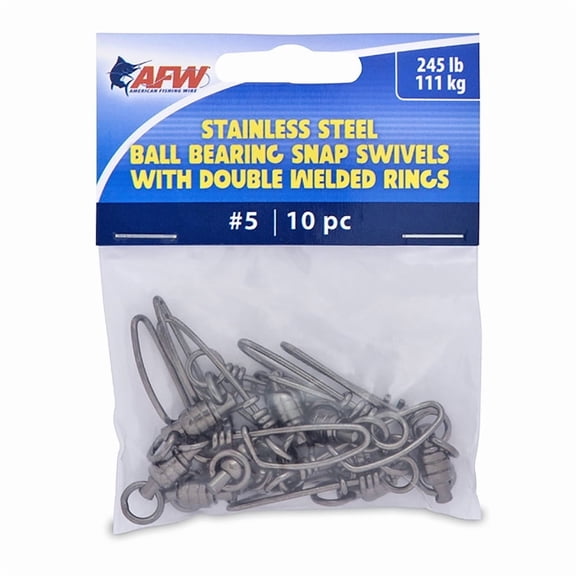 American Fishing Wire 5 Stainless Steel Ball Bearing Snap/Swivels (10-Piece) Black 245-Pound