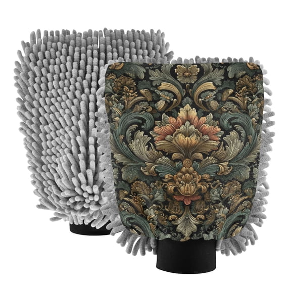 Microfiber Car Wash Gloves With Chenille & Polyester Terry Scratch-Free Cleaning Elastic Cuffs Intricate Baroque-style