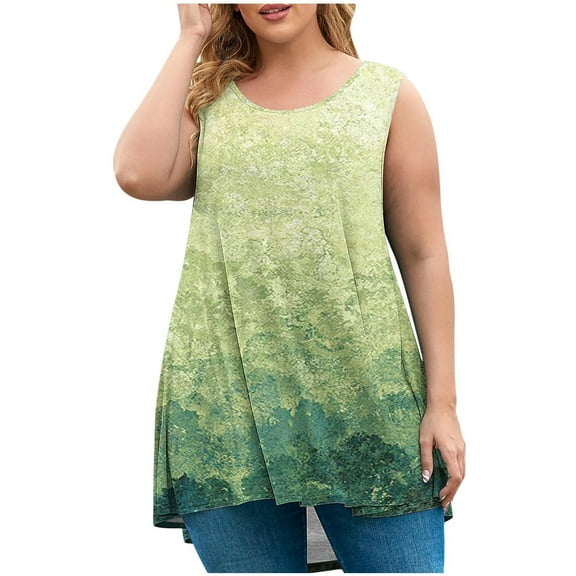 ZyeKqe Womens Plus Size Tank Tops Loose Casual Sleeveless Round Neck T Shirts Summer Soft Basic Blouses