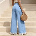 thumbnail image 5 of Lace Patchwork Pants for Women Elastic High Waist Drawstring Wide Leg Pants Causal Loose Palazzo Pants, S, 5 of 7