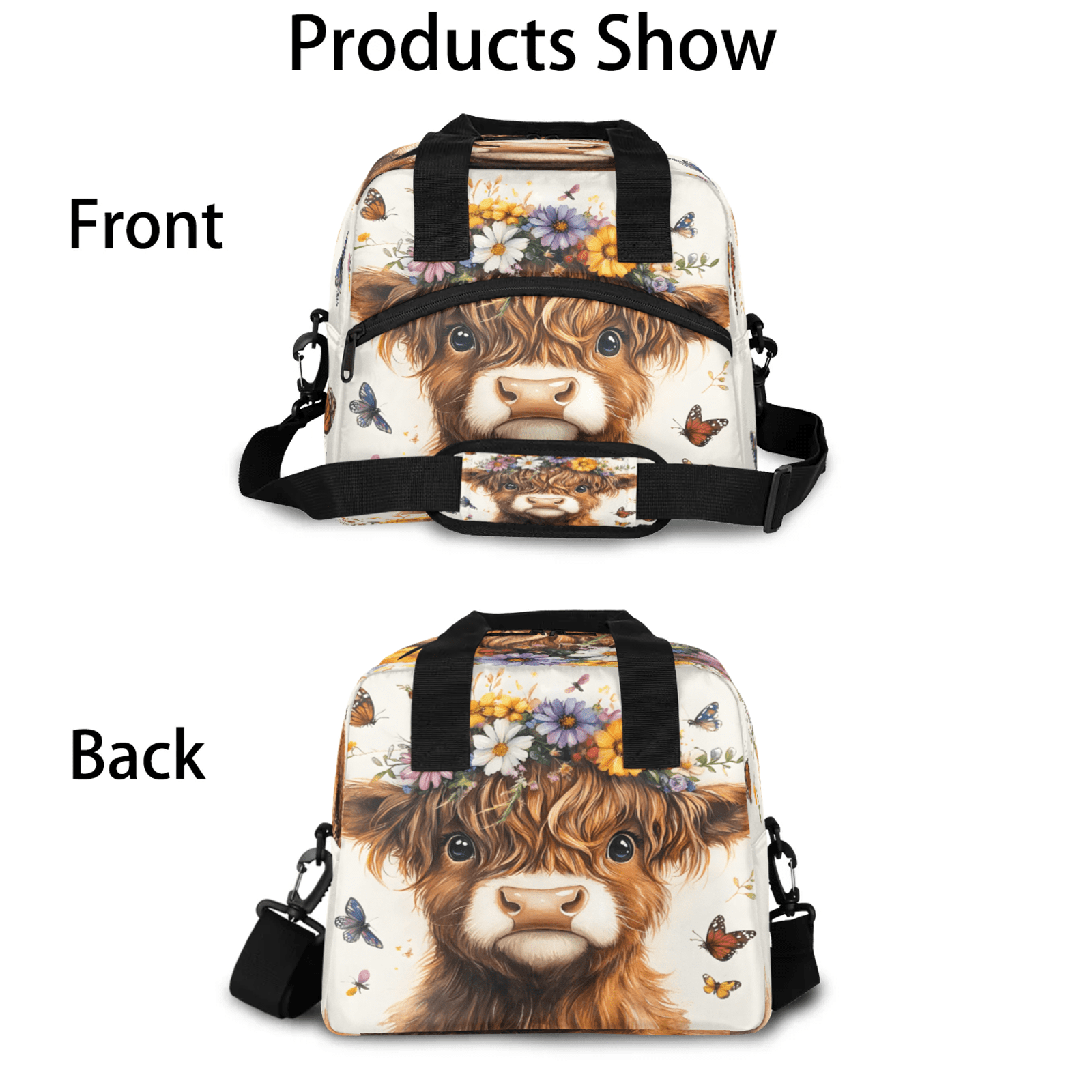 Herdesigns Highland Cow Lunch Bag for Women Men Adult, Funny Large Insulated Reusable Lunch Box Leakproof Portable Cooler Tote Bags for Work Picnic Beach