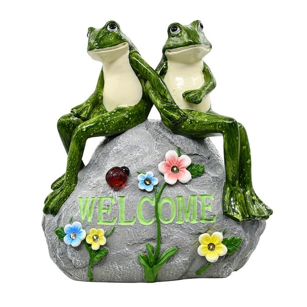 Goodeco Frog Statue Outdoor Decor Resin Happy Frog Couple on Solar