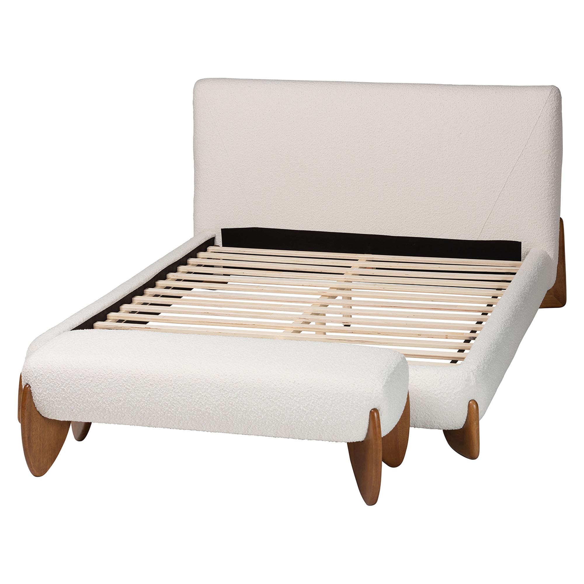 Baxton Studio Vinicio Mid-Century Bedroom Set, King, Cream