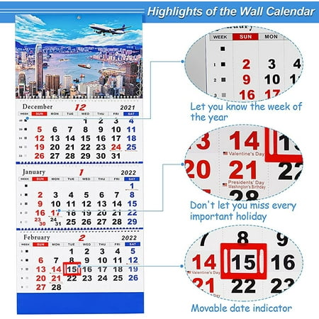 December 2021 To January 2023 Calendar Crday 2022 Calendar, 3-Month Display Wall Calendar, Vertical Calendar With  Thick Paper, 33" X 13", Dec 2021 - Jan 2023, Perfect For Your Busy Schedule  | Walmart Canada
