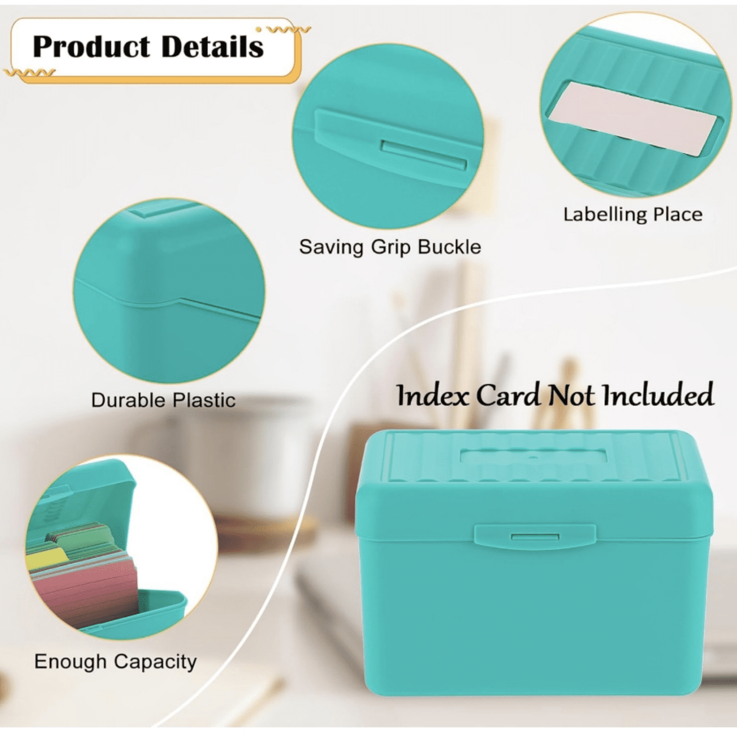 4 x 6 inch Index Card Box - Index Card Holder Notecard Box Recipe Organizer Plastic Storage Organizer for Filling Cards, Notes, Flashcards, Recipes, Green