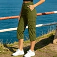thumbnail image 5 of Khunlpohl Cargo Capri Pants for Women Hiking Outdoor Straight Leg Button Elastic Waist Cropped Pant with Multiple Pockets, 5 of 7