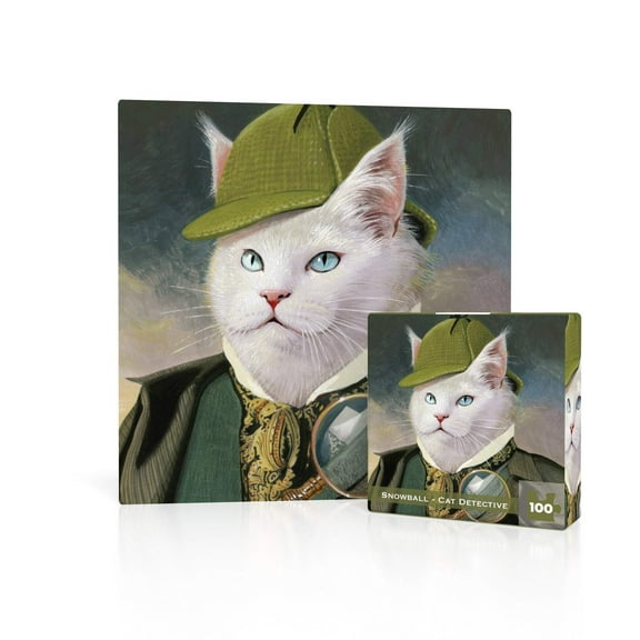 New York Puzzle Company Snowball - Cat Detective Mini 100 Piece Mini Puzzle