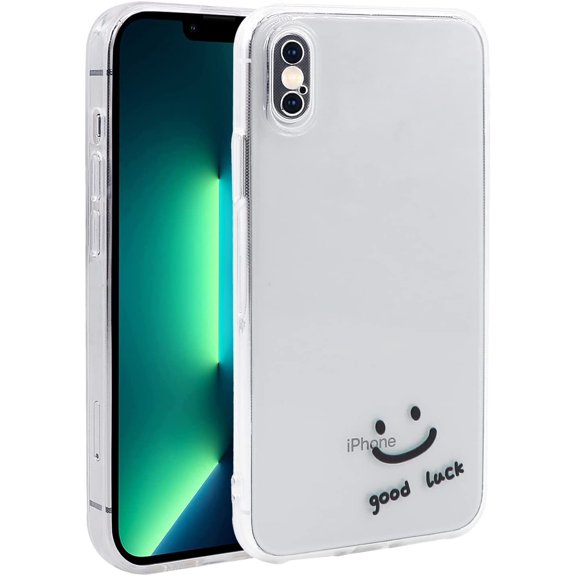 Case for iPhone Xs Max (6.5 inch), Clear TPU Cover with Fashion Cute Designs for Women Girls, Slim Fit Durable Protective Phone Case for iPhone Xs Max, Black Smiley Face